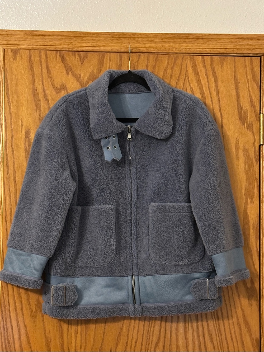 Jules Kae Sherpa Kylie Moto Jacket -Faux Shearling - Slate Blue -Sz vS (estimate